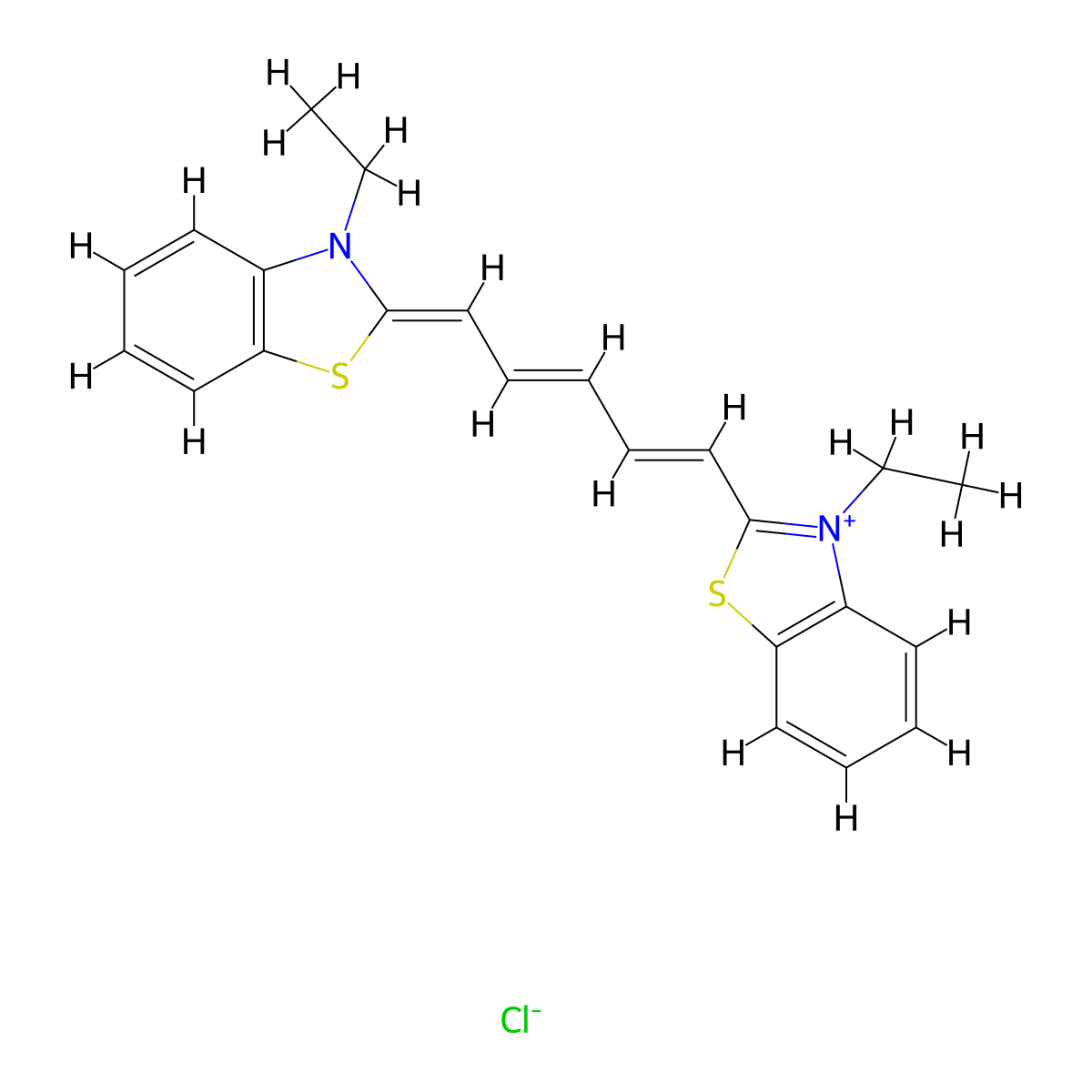 3-Ethyl-2-(5-(3-ethylbenzo[d]thiazol-2(3H)-ylidene)penta-1,3-dien-1-yl)benzo[d]thiazol-3-ium chloride molecular structure, CAS 54646-38-7