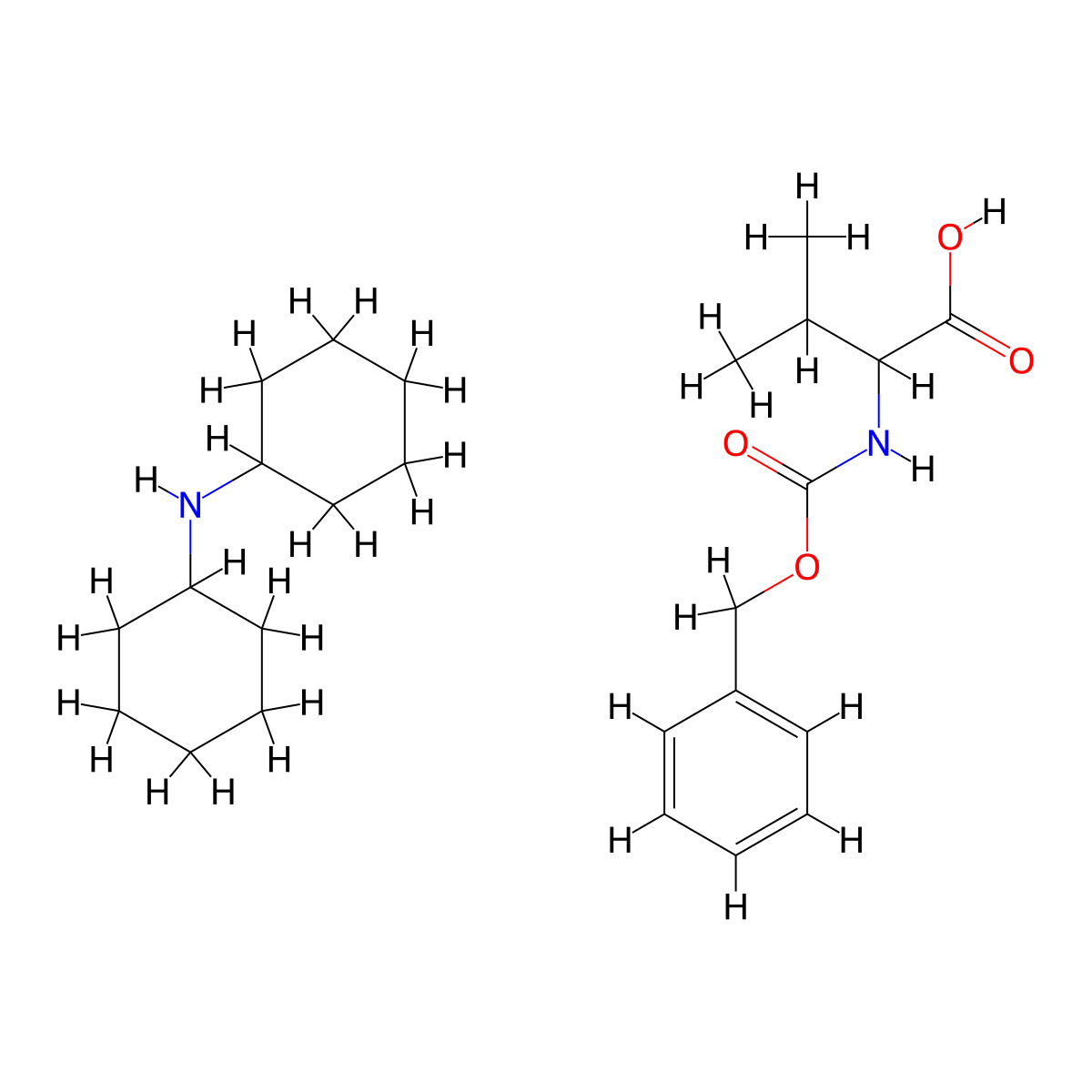 N-Cyclohexylcyclohexanamine;3-methyl-2-(phenylmethoxycarbonylamino)butanoic acid molecular structure, CAS 54647-77-7