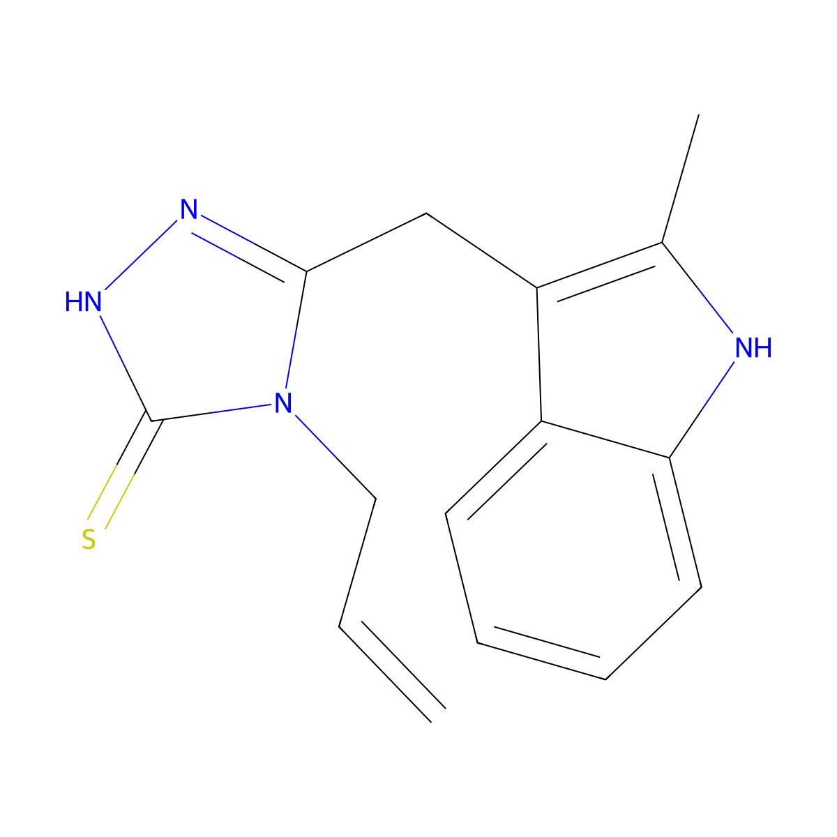 3H-1,2,4-Triazole-3-thione, 2,4-dihydro-5-((2-methyl-1H-indol-3-yl)methyl)-4-(2-propenyl)- molecular structure, CAS 54649-07-9