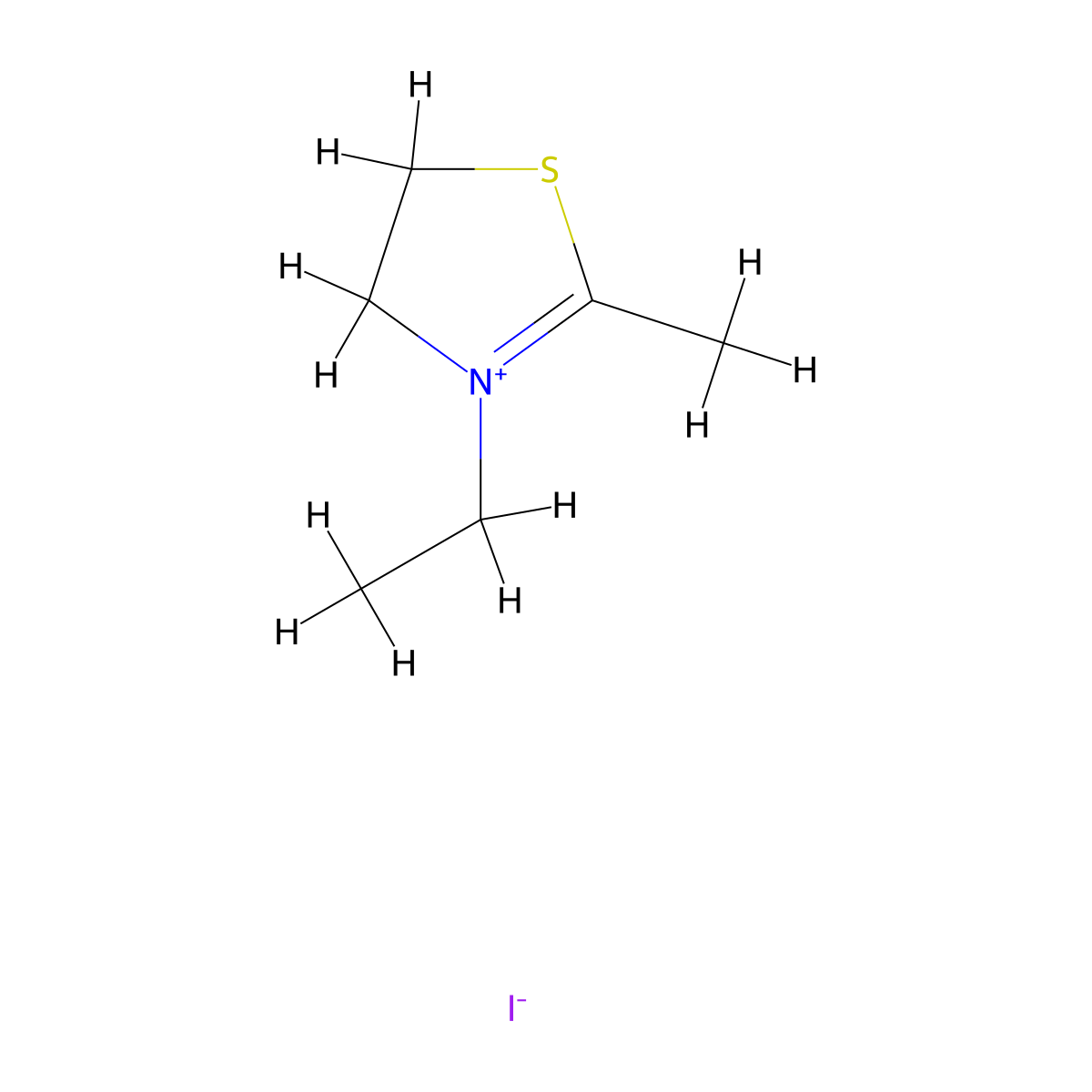 Thiazolium, 3-ethyl-4,5-dihydro-2-methyl-, iodide (1:1) molecular structure, CAS 54654-71-6