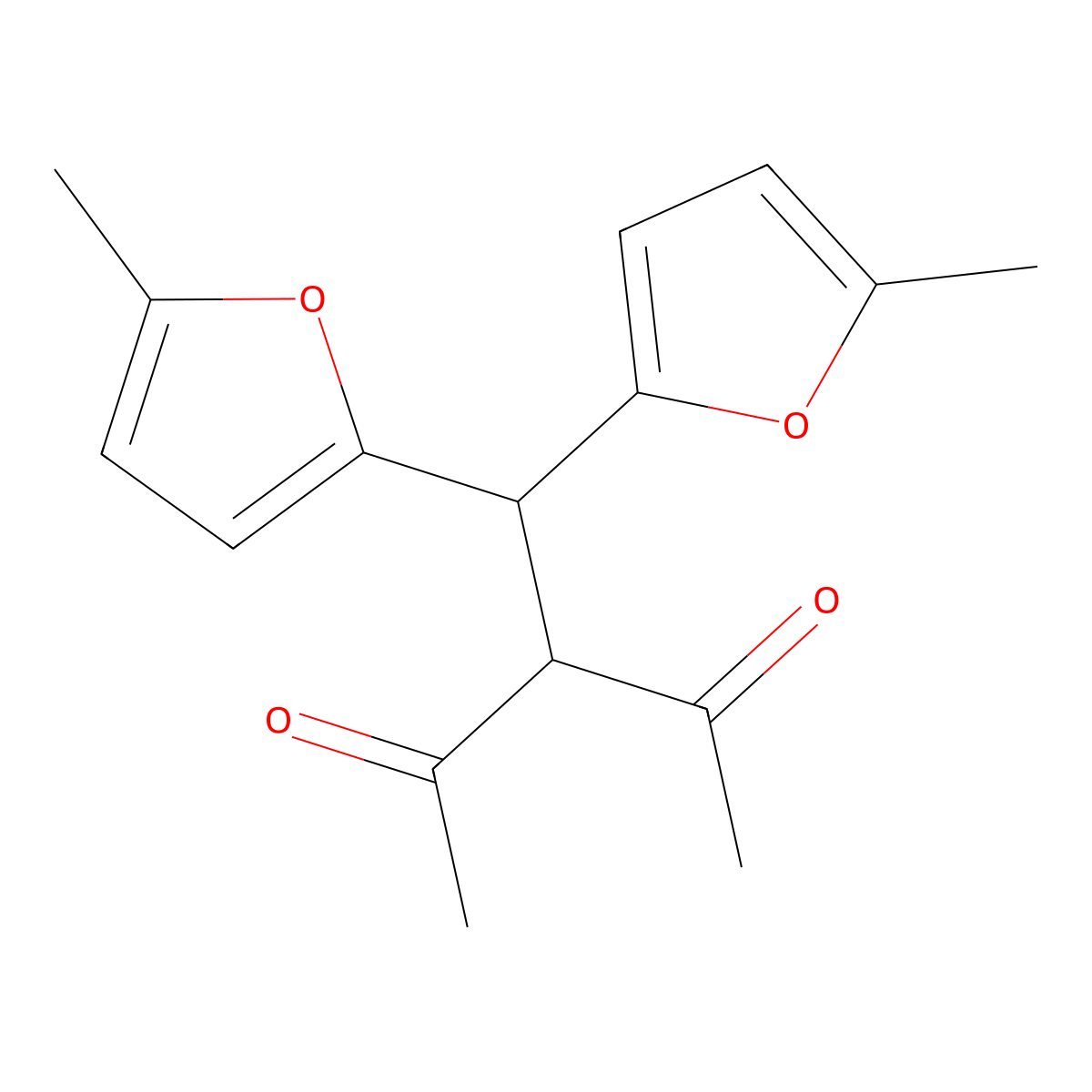 3-(Bis(5-methylfuran-2-yl)methyl)pentane-2,4-dione molecular structure, CAS 5466-32-0