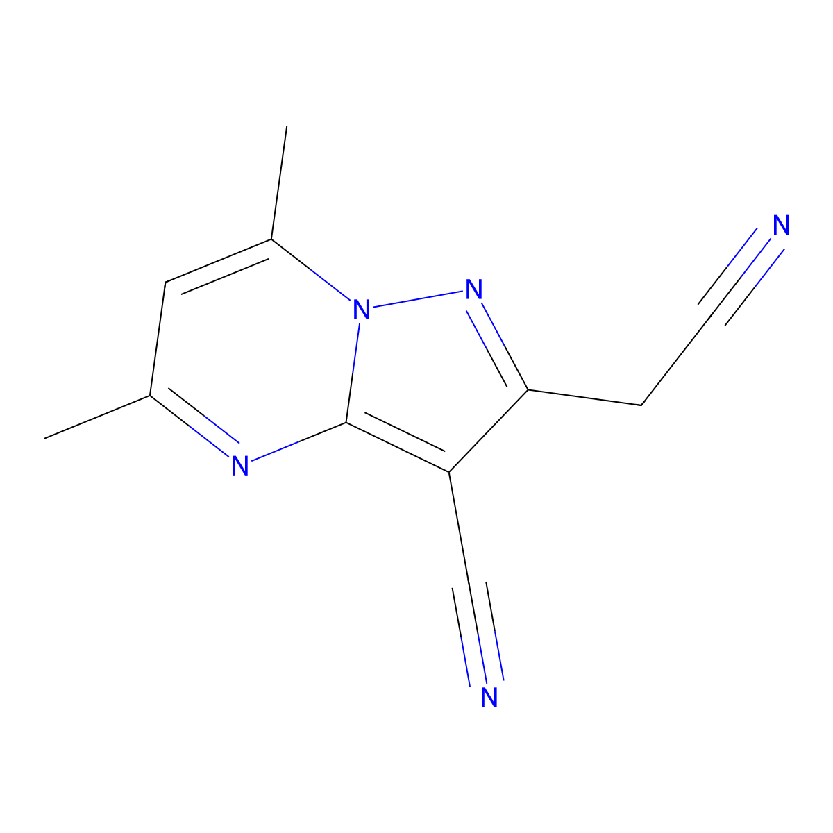 2-(Cyanomethyl)-5,7-dimethylpyrazolo[1,5-a]pyrimidine-3-carbonitrile molecular structure, CAS 5466-67-1