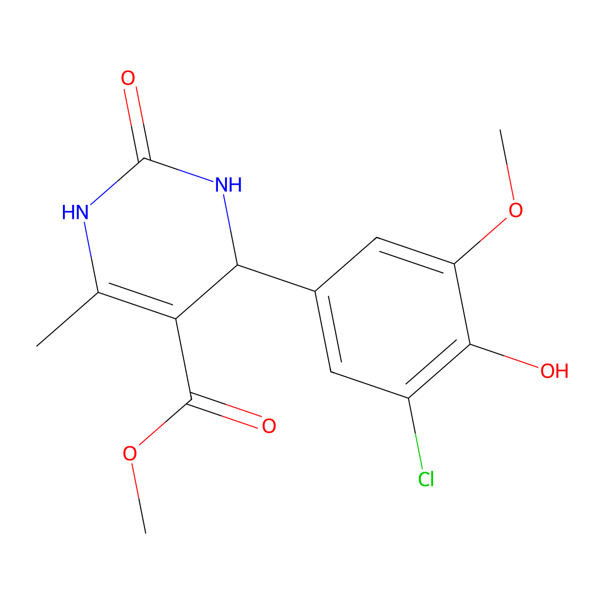methyl 4-(3-chloro-4-hydroxy-5-methoxyphenyl)-6-methyl-2-oxo-3,4-dihydro-1H-pyrimidine-5-carboxylate molecular structure, CAS 5466-83-1