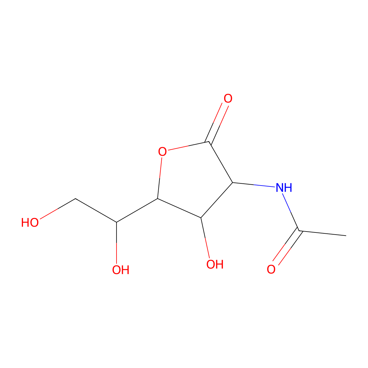 N-[5-(1,2-dihydroxyethyl)-4-hydroxy-2-oxooxolan-3-yl]acetamide molecular structure, CAS 5469-77-2
