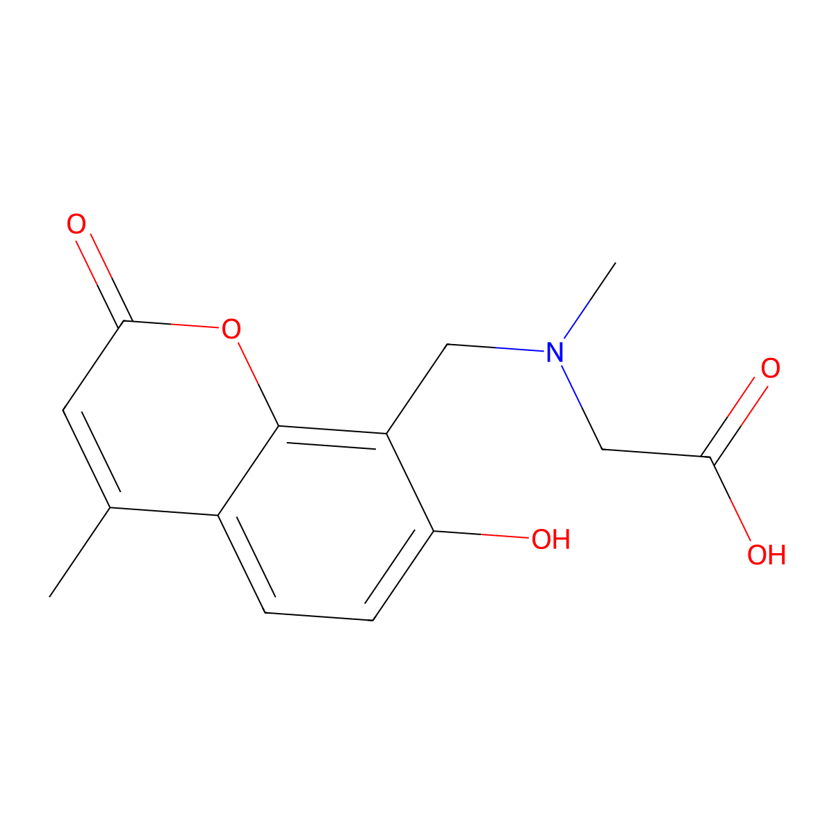 N-((7-Hydroxy-4-methyl-2-oxo-2H-1-benzopyran-8-yl)methyl)sarcosine molecular structure, CAS 54696-41-2