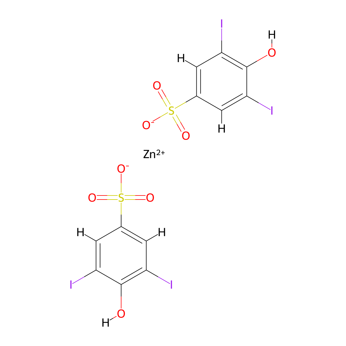 Zinc bis(4-hydroxy-3,5-diiodobenzenesulphonate) molecular structure, CAS 547-41-1