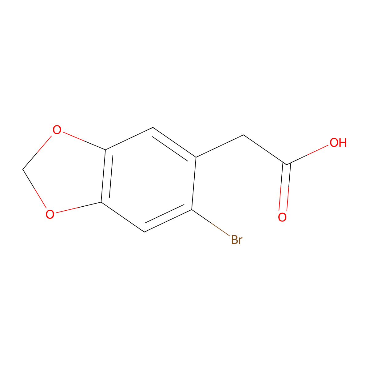 (6-Bromo-1,3-benzodioxol-5-yl)acetic acid molecular structure, CAS 5470-14-4