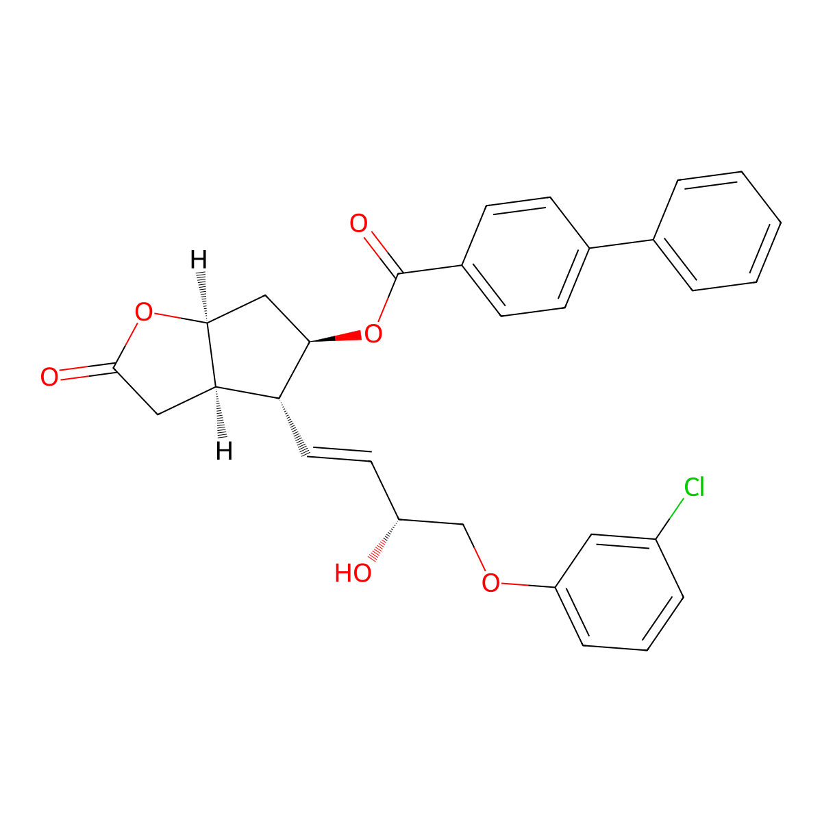 (3aR,4R,5R,6aS)-4-((R,E)-4-(3-Chlorophenoxy)-3-hydroxybut-1-en-1-yl)-2-oxohexahydro-2H-cyclopenta[b]furan-5-yl [1,1'-biphenyl]-4-carboxylate molecular structure, CAS 54713-44-9