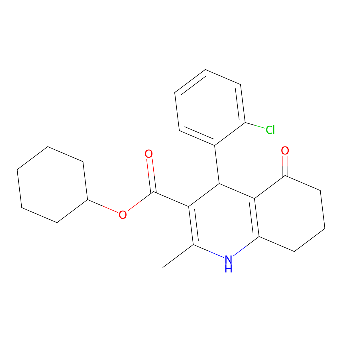 cyclohexyl 4-(2-chlorophenyl)-2-methyl-5-oxo-4,6,7,8-tetrahydro-1H-quinoline-3-carboxylate molecular structure, CAS 5472-87-7