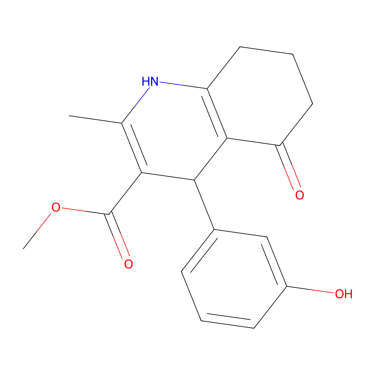 Methyl 4-(3-hydroxyphenyl)-2-methyl-5-oxo-1,4,5,6,7,8-hexahydroquinoline-3-carboxylate molecular structure, CAS 5473-33-6