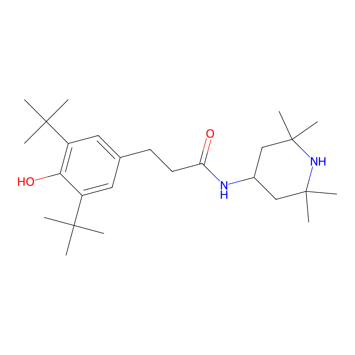 3-(3,5-di-tert-butyl-4-hydroxyphenyl)-N-(2,2,6,6-tetramethylpiperidin-4-yl)propanamide molecular structure, CAS 5473-37-0