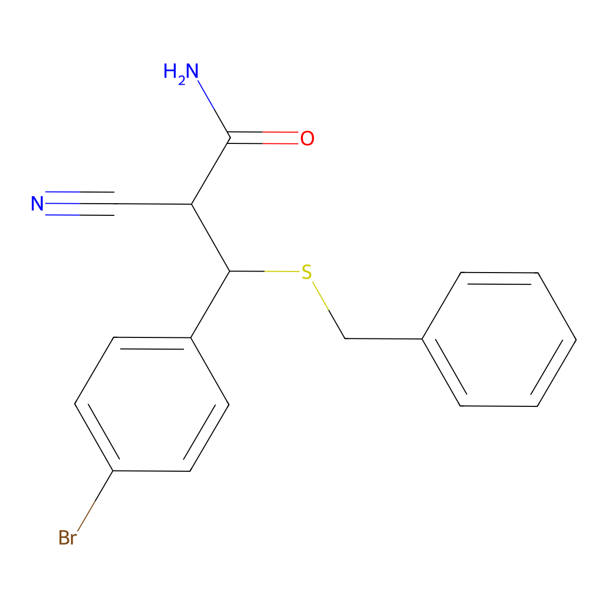 3-Benzylsulfanyl-3-(4-bromophenyl)-2-cyanopropanamide molecular structure, CAS 5473-39-2