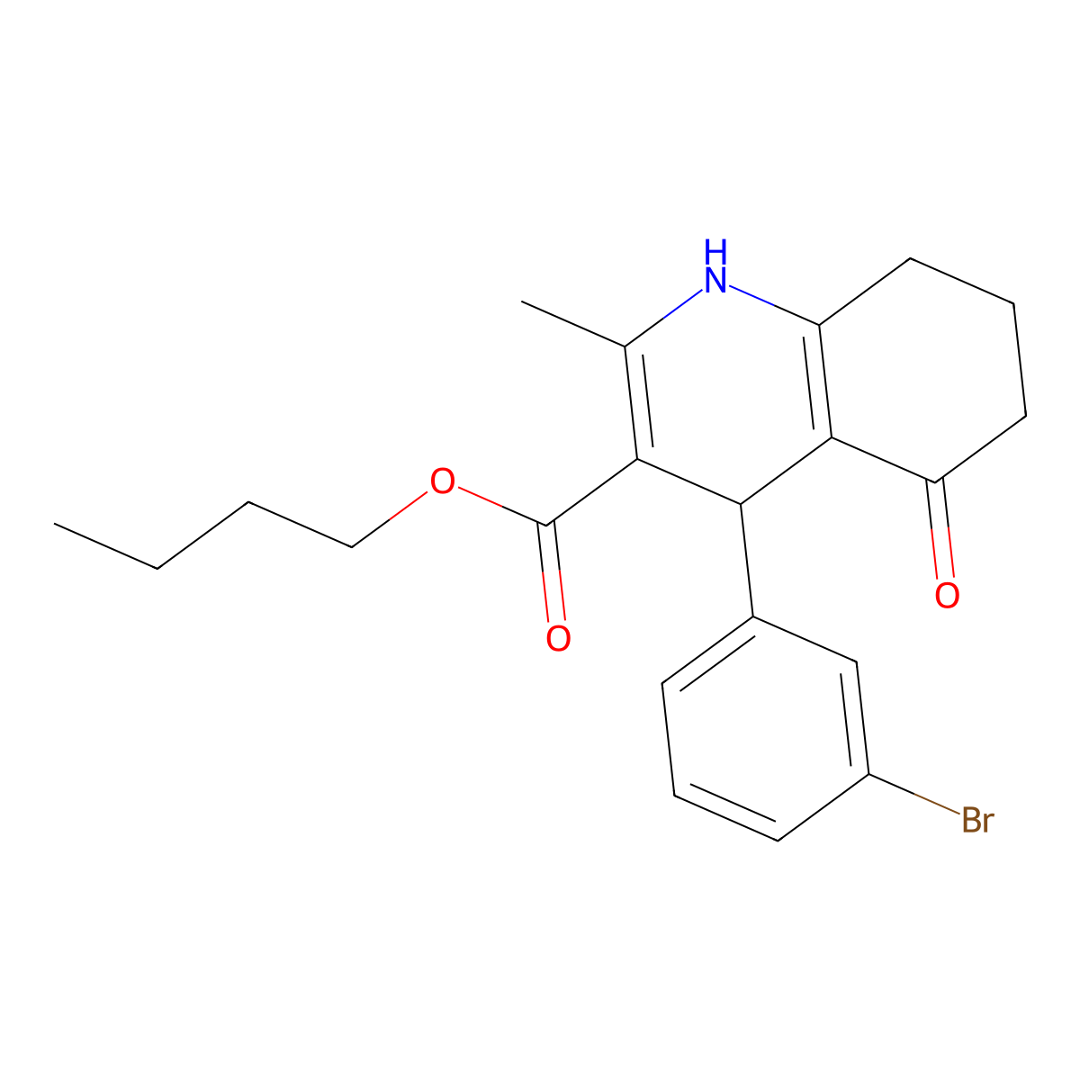 butyl 4-(3-bromophenyl)-2-methyl-5-oxo-4,6,7,8-tetrahydro-1H-quinoline-3-carboxylate molecular structure, CAS 5473-80-3