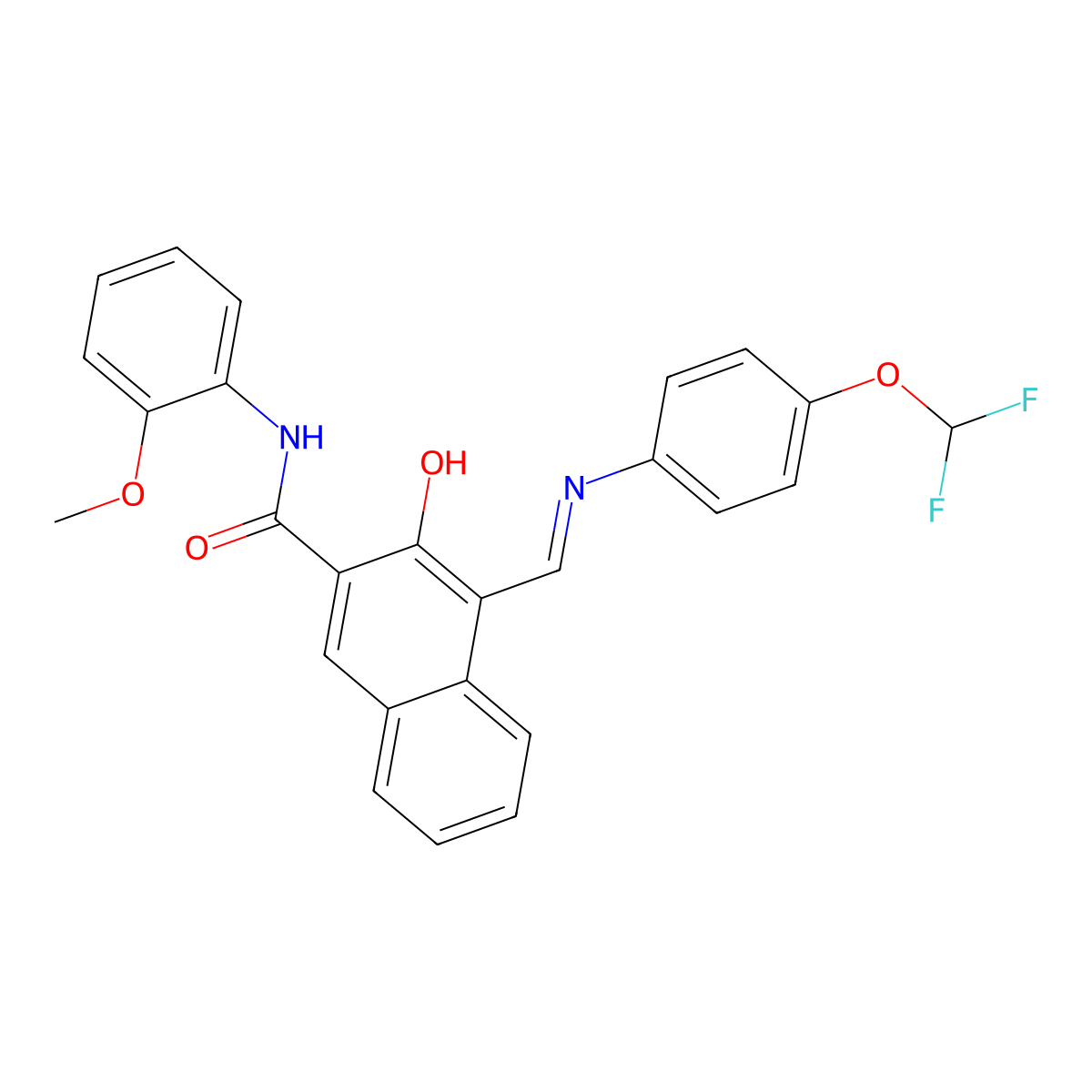 4-[[4-(Difluoromethoxy)phenyl]iminomethyl]-3-hydroxy-N-(2-methoxyphenyl)naphthalene-2-carboxamide molecular structure, CAS 5473-86-9