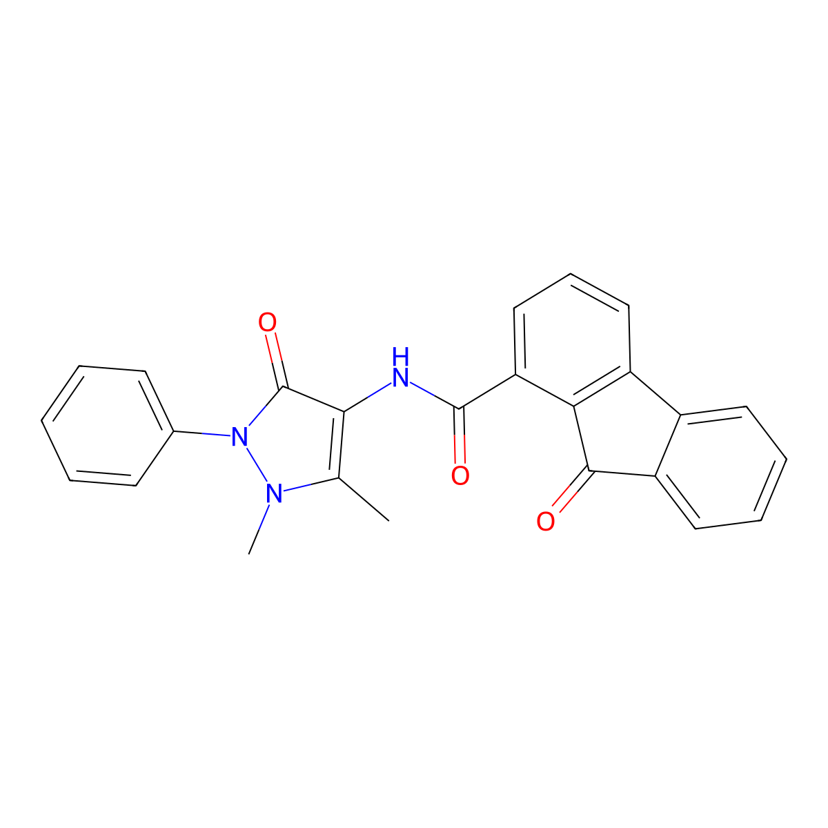 N-(1,5-Dimethyl-3-oxo-2-phenyl-2,3-dihydro-1H-pyrazol-4-YL)-9-oxo-9H-fluorene-1-carboxamide molecular structure, CAS 5473-94-9