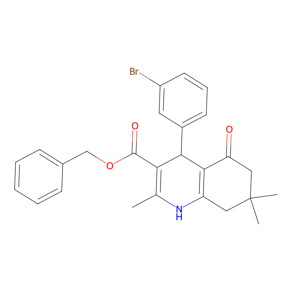 Benzyl 4-(3-bromophenyl)-2,7,7-trimethyl-5-oxo-1,4,6,8-tetrahydroquinoline-3-carboxylate molecular structure, CAS 5474-31-7