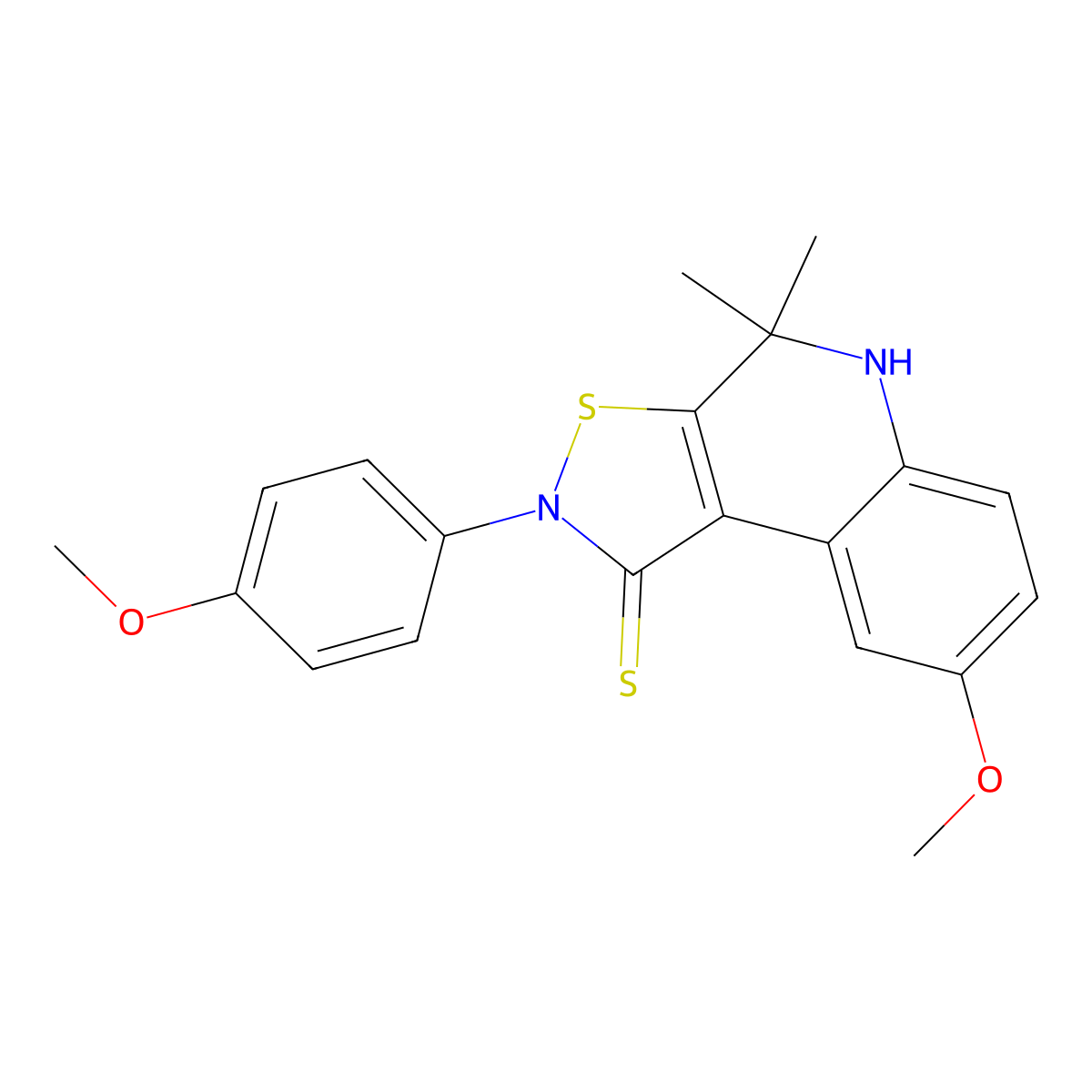 8-methoxy-2-(4-methoxyphenyl)-4,4-dimethyl-5H-[1,2]thiazolo[5,4-c]quinoline-1-thione molecular structure, CAS 5474-41-9