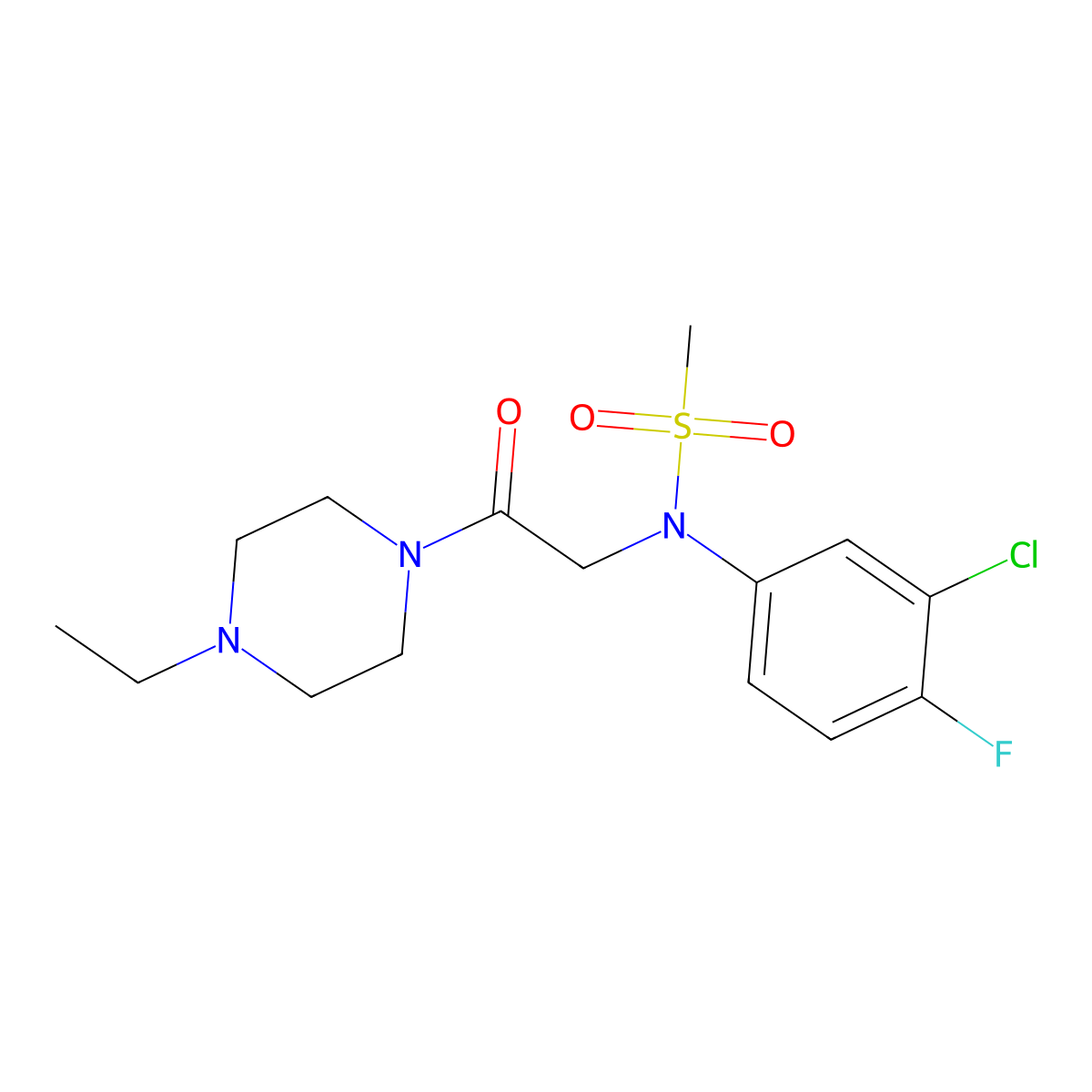 N-(3-chloro-4-fluoro-phenyl)-N-[2-(4-ethylpiperazin-1-yl)-2-oxo-ethyl]methanesulfonamide molecular structure, CAS 5474-55-5