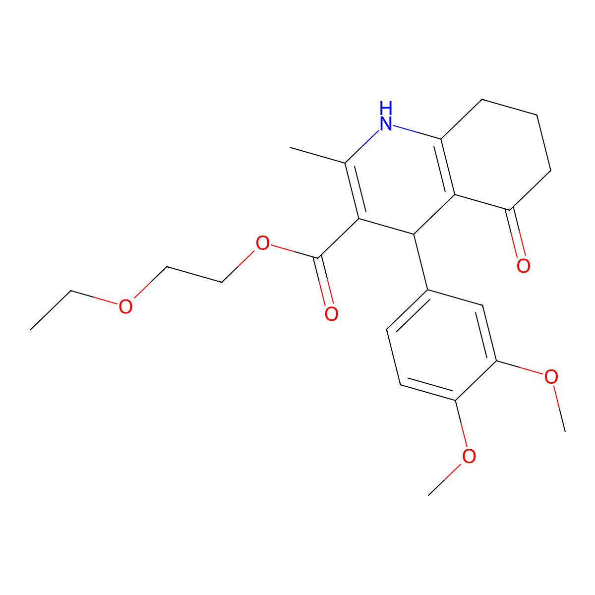 2-Ethoxyethyl 4-(3,4-dimethoxyphenyl)-2-methyl-5-oxo-1,4,5,6,7,8-hexahydroquinoline-3-carboxylate molecular structure, CAS 5474-68-0