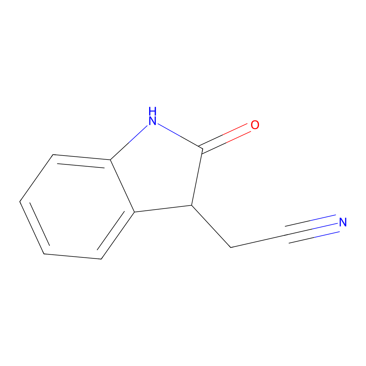 1H-Indole-3-acetonitrile, 2,3-dihydro-2-oxo- molecular structure, CAS 54744-66-0