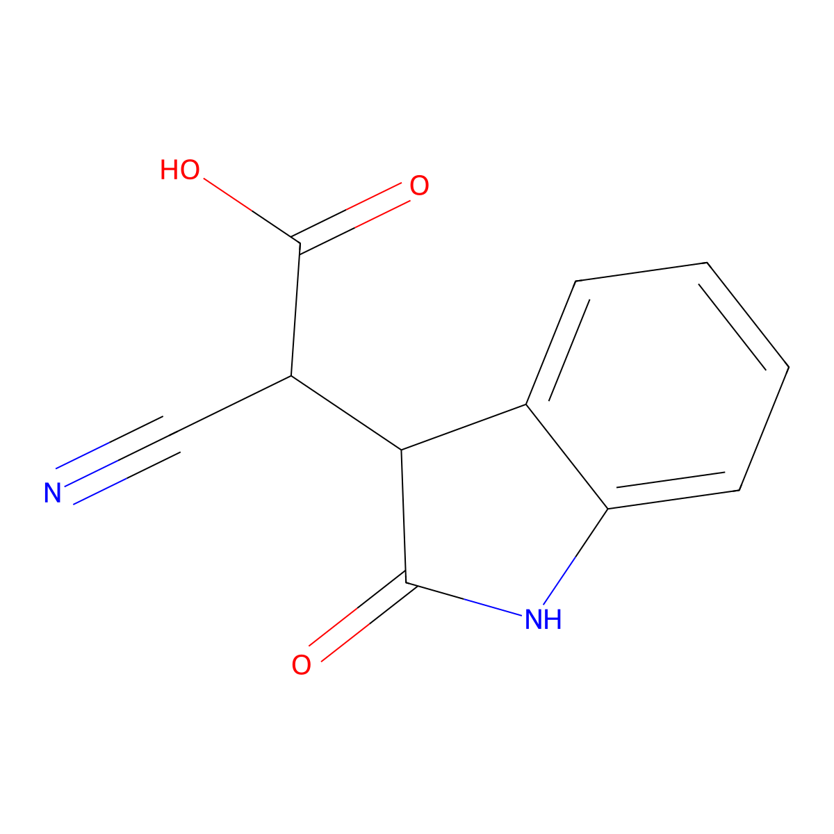 alpha-Cyano-2,3-dihydro-2-oxo-1H-indole-3-acetic acid molecular structure, CAS 54744-67-1