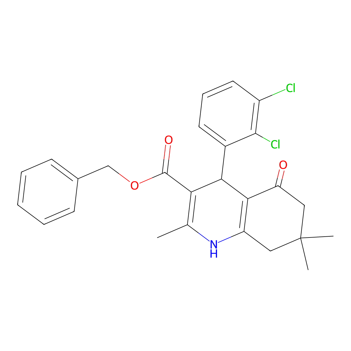 Benzyl 4-(2,3-dichlorophenyl)-2,7,7-trimethyl-5-oxo-1,4,6,8-tetrahydroquinoline-3-carboxylate molecular structure, CAS 5475-57-0