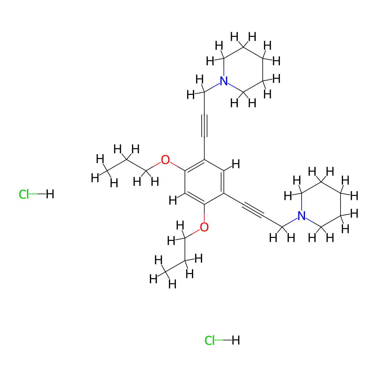 1-[3-[5-(3-Piperidin-1-ylprop-1-ynyl)-2,4-dipropoxyphenyl]prop-2-ynyl]piperidine;dihydrochloride molecular structure, CAS 5476-40-4