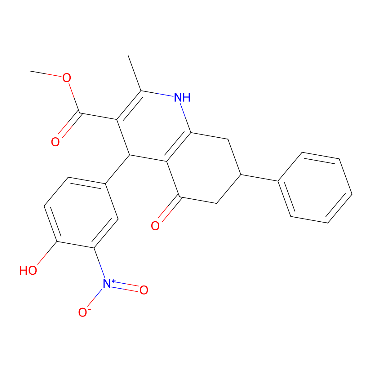 Methyl 4-(4-hydroxy-3-nitrophenyl)-2-methyl-5-oxo-7-phenyl-1,4,5,6,7,8-hexahydroquinoline-3-carboxylate molecular structure, CAS 5476-43-7