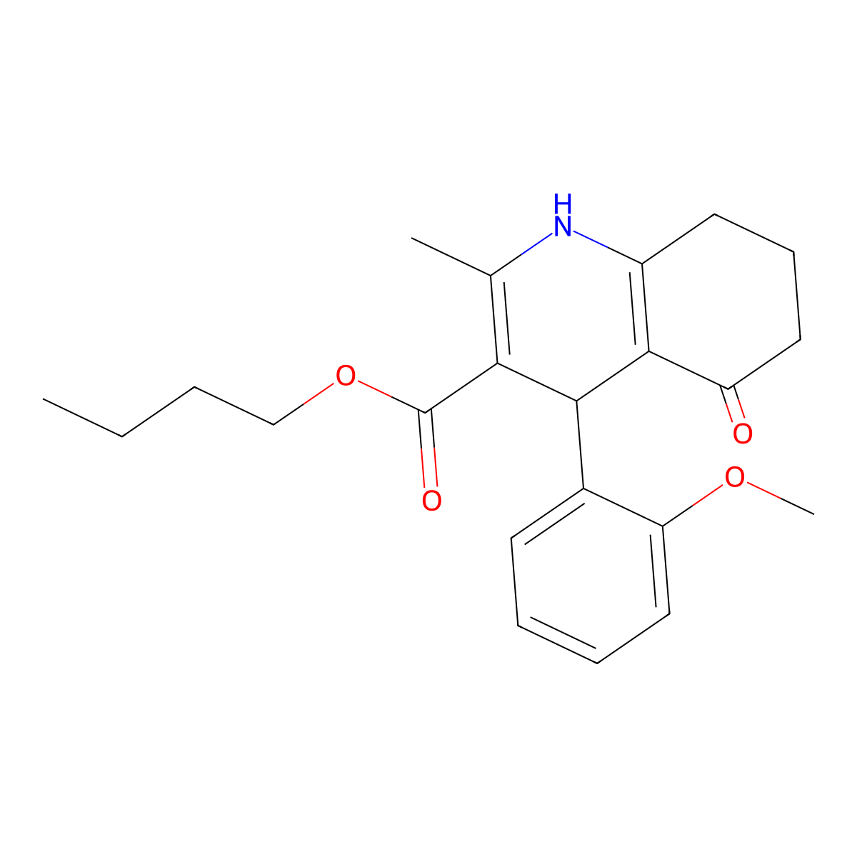 butyl 4-(2-methoxyphenyl)-2-methyl-5-oxo-4,6,7,8-tetrahydro-1H-quinoline-3-carboxylate molecular structure, CAS 5476-59-5