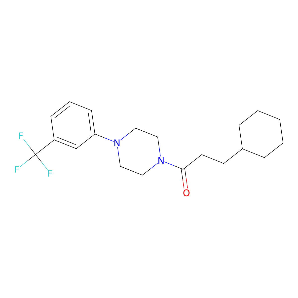 3-Cyclohexyl-1-[4-[3-(trifluoromethyl)phenyl]piperazin-1-yl]propan-1-one molecular structure, CAS 547698-32-8