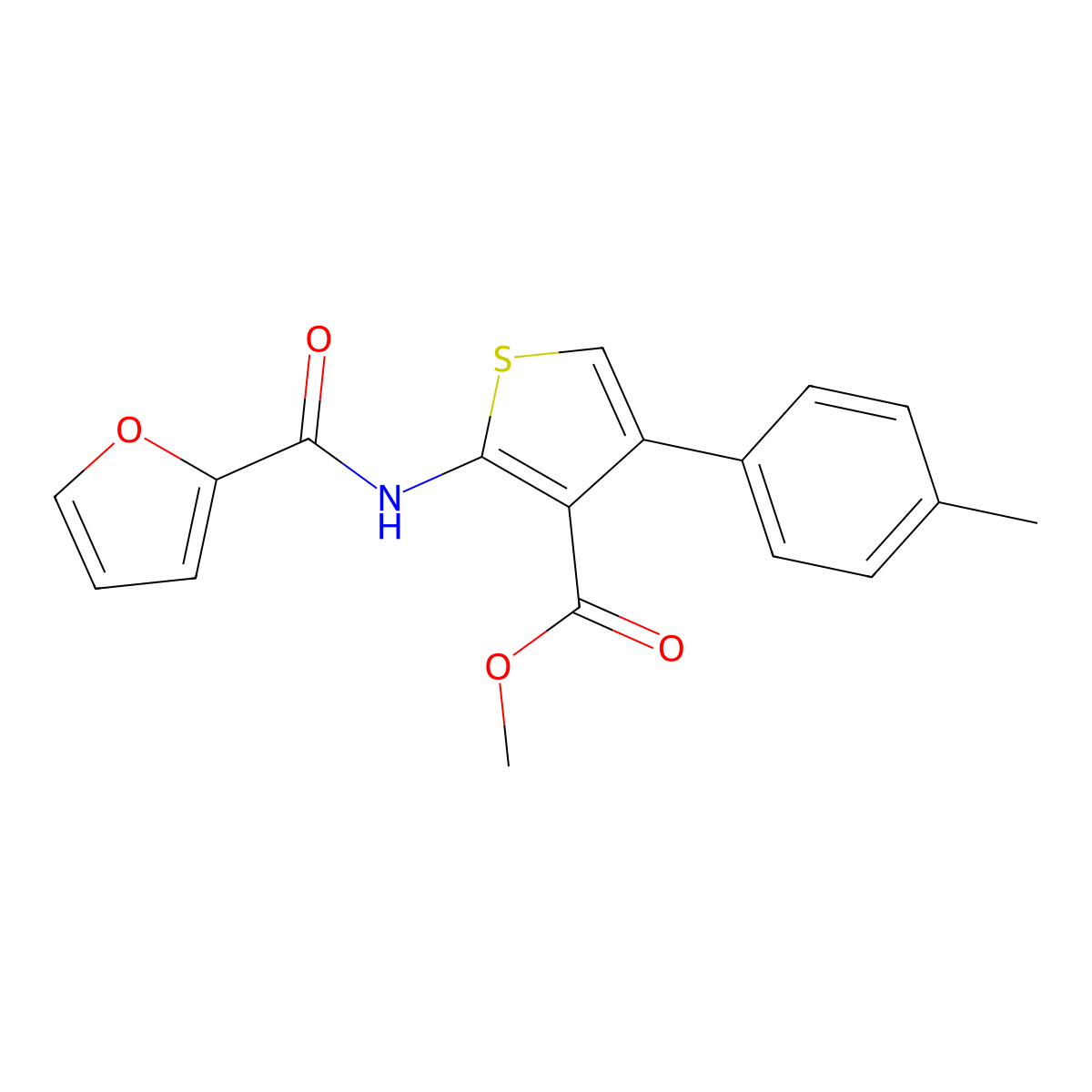 Methyl 2-(2-furoylamino)-4-(4-methylphenyl)-3-thiophenecarboxylate molecular structure, CAS 547698-47-5
