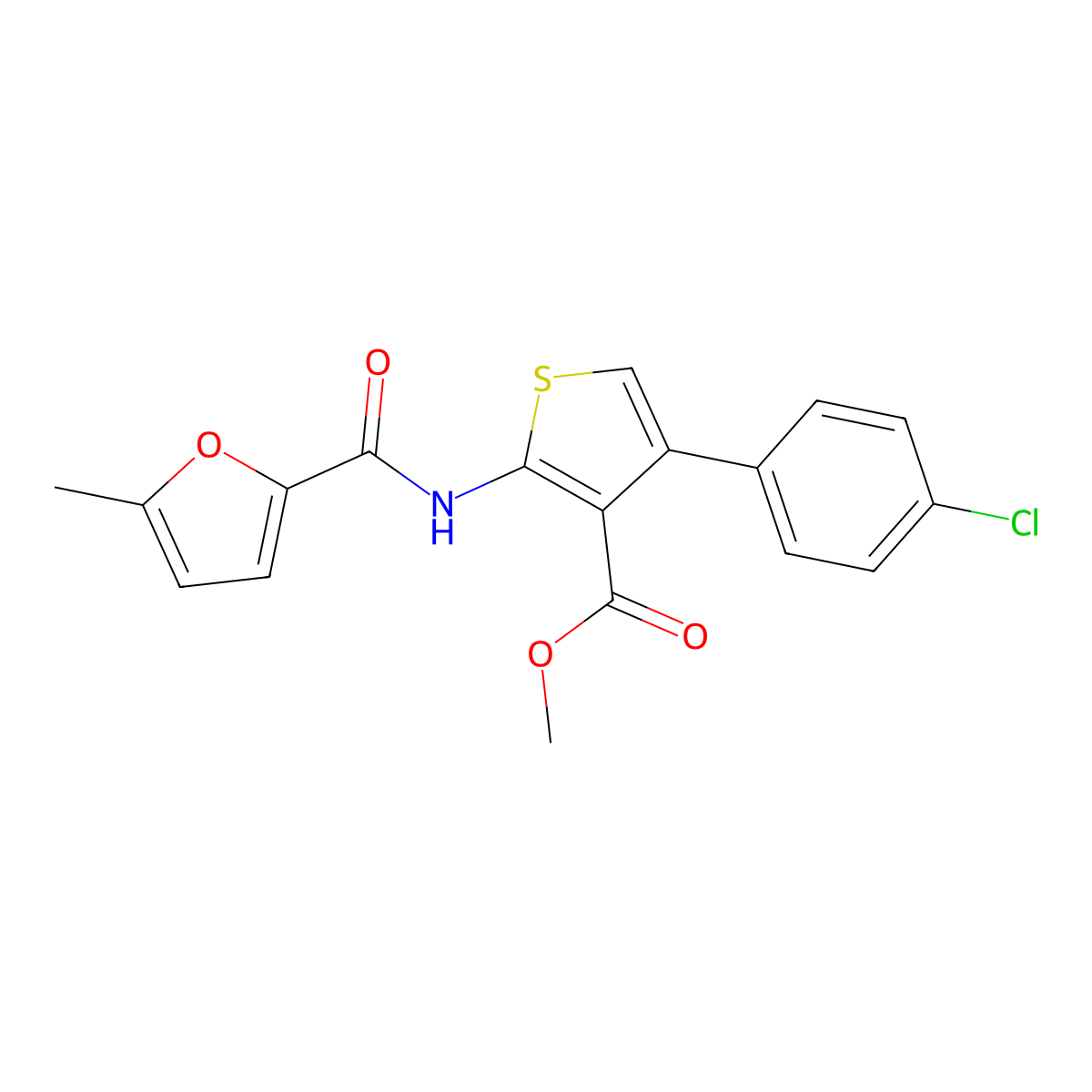 Methyl 4-(4-chlorophenyl)-2-[(5-methyl-2-furoyl)amino]-3-thiophenecarboxylate molecular structure, CAS 547698-50-0