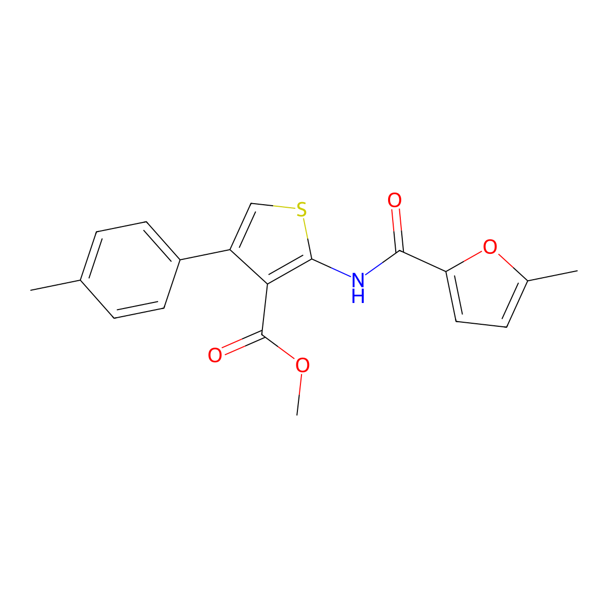 Methyl 2-[(5-methylfuran-2-carbonyl)amino]-4-(4-methylphenyl)thiophene-3-carboxylate molecular structure, CAS 547698-51-1