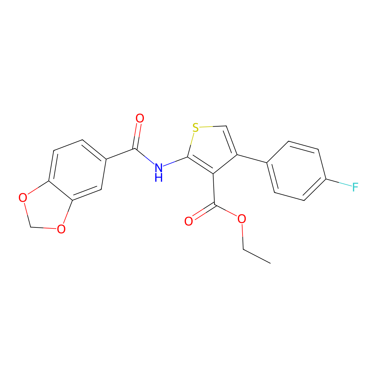 Ethyl 2-(1,3-benzodioxole-5-carbonylamino)-4-(4-fluorophenyl)thiophene-3-carboxylate molecular structure, CAS 547698-64-6