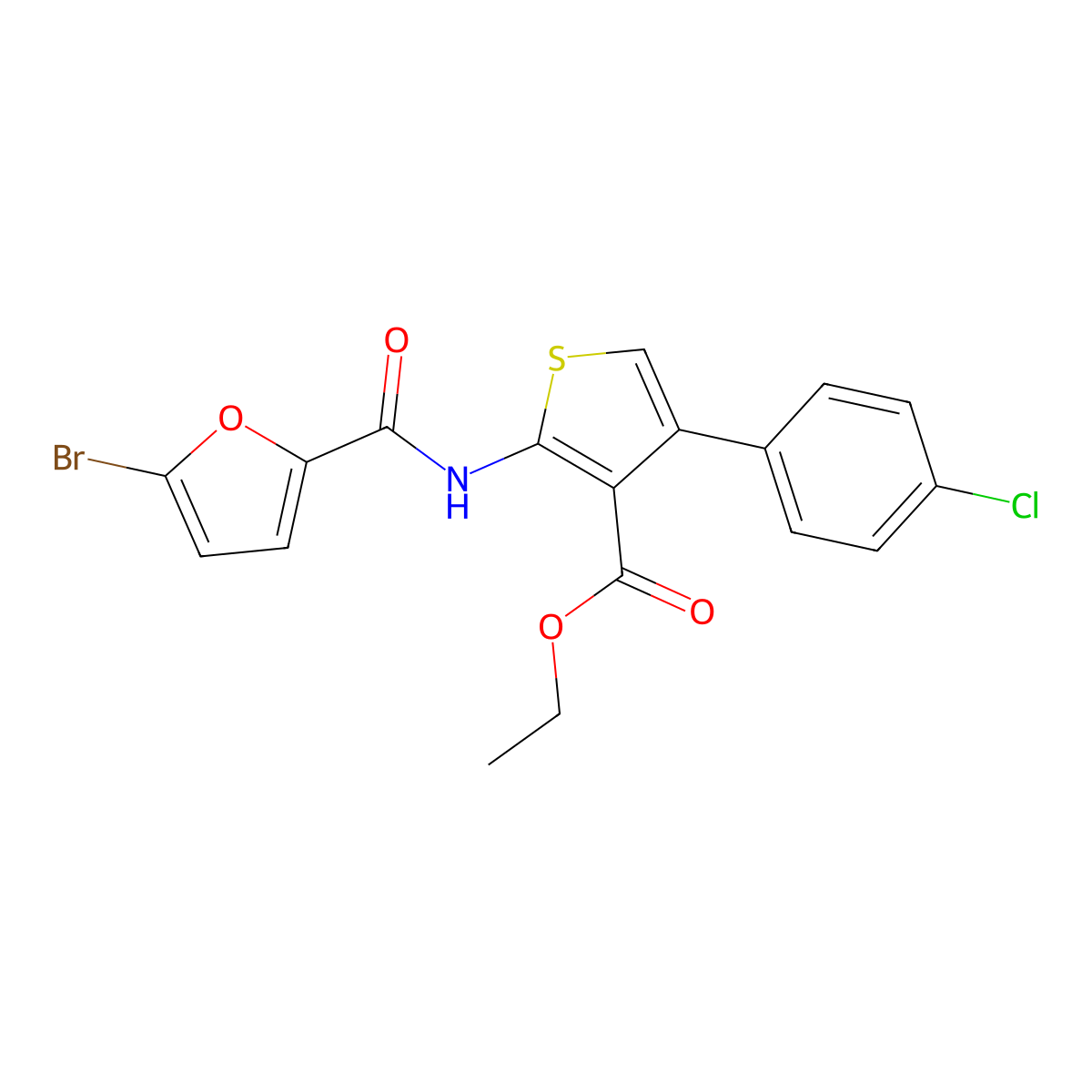 Ethyl 2-[(5-bromo-2-furoyl)amino]-4-(4-chlorophenyl)-3-thiophenecarboxylate molecular structure, CAS 547699-09-2