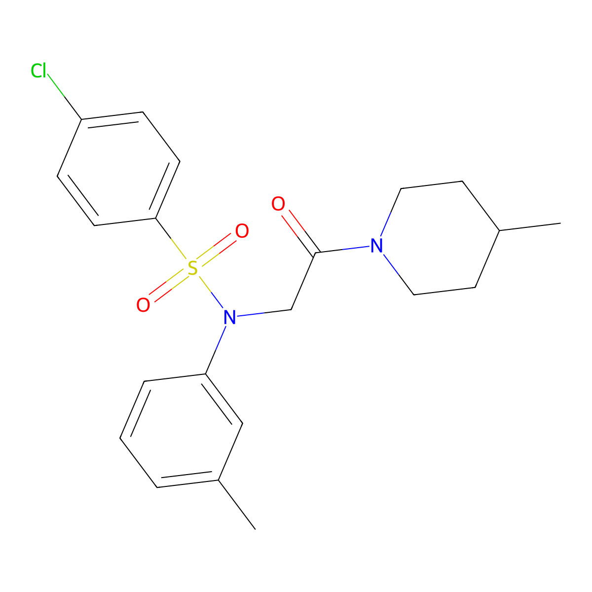 4-chloro-N-(3-methylphenyl)-N-[2-(4-methylpiperidin-1-yl)-2-oxoethyl]benzenesulfonamide molecular structure, CAS 5477-08-7