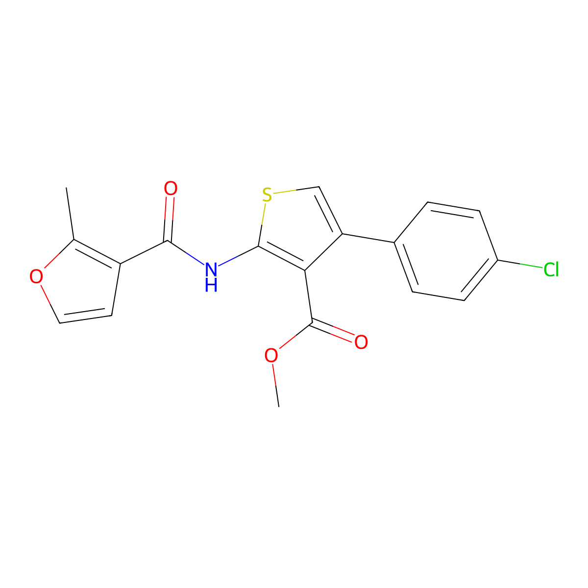 Methyl 4-(4-chlorophenyl)-2-[(2-methyl-3-furoyl)amino]-3-thiophenecarboxylate molecular structure, CAS 547700-31-2