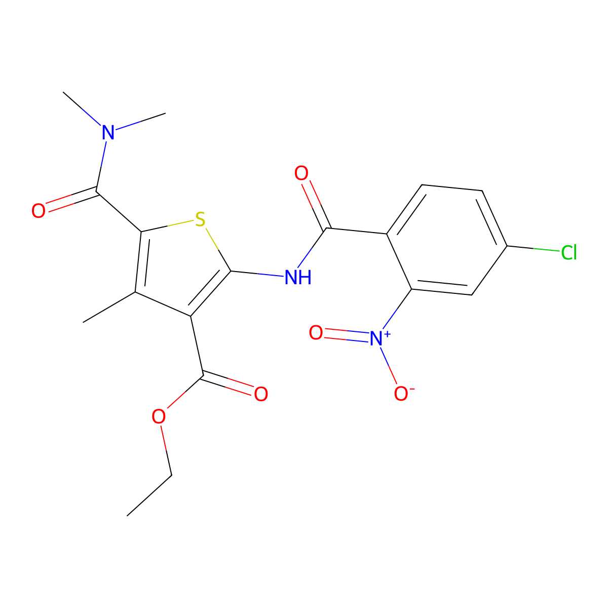 Ethyl 2-[(4-chloro-2-nitrobenzoyl)amino]-5-(dimethylcarbamoyl)-4-methylthiophene-3-carboxylate molecular structure, CAS 547703-77-5