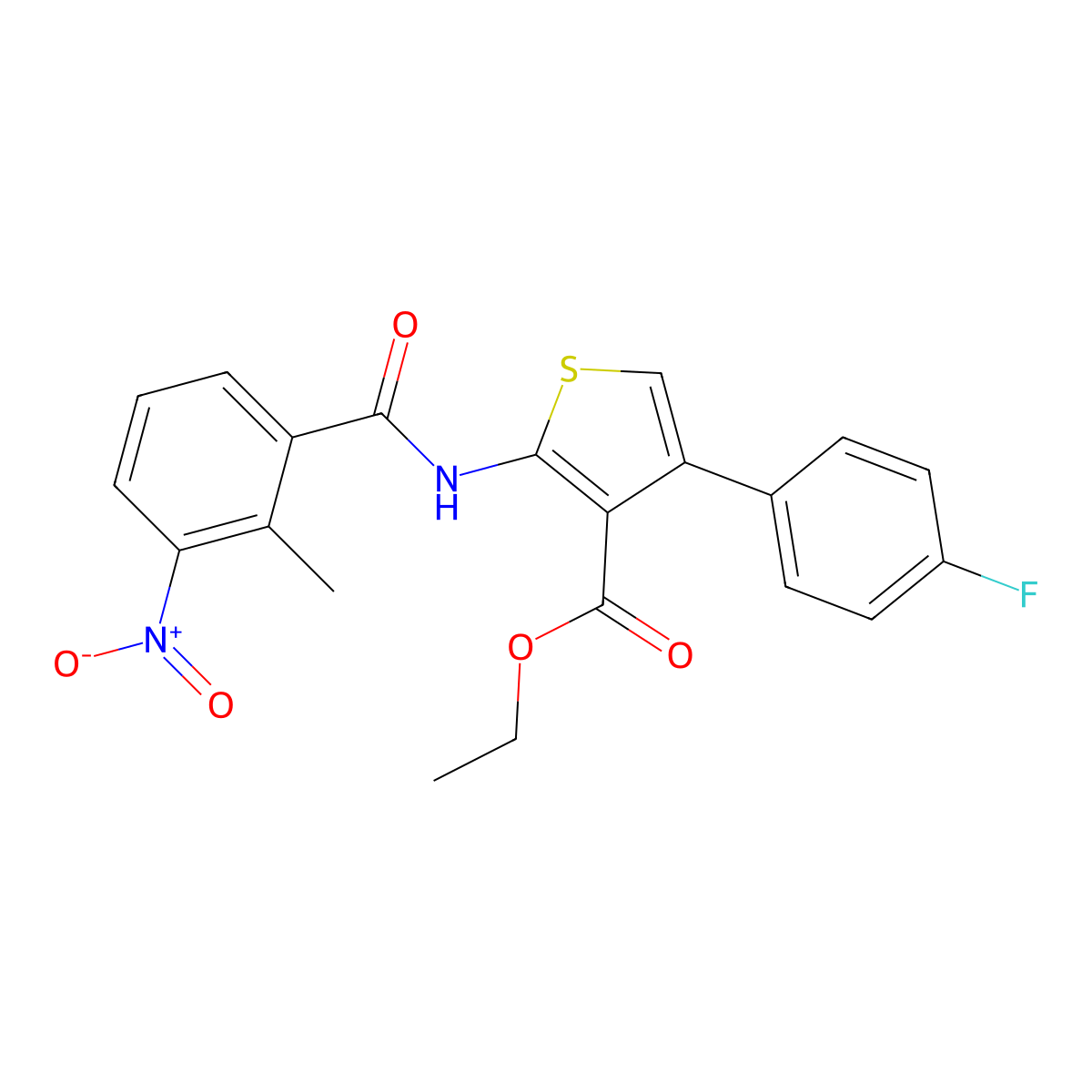 Ethyl 4-(4-fluorophenyl)-2-({3-nitro-2-methylbenzoyl}amino)-3-thiophenecarboxylate molecular structure, CAS 547703-90-2
