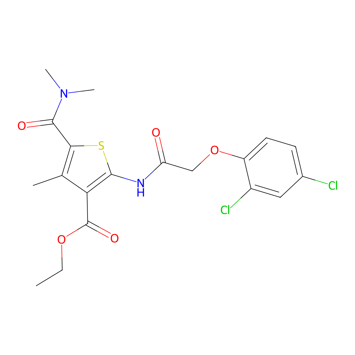 Ethyl 2-{[(2,4-dichlorophenoxy)acetyl]amino}-5-[(dimethylamino)carbonyl]-4-methyl-3-thiophenecarboxylate molecular structure, CAS 547703-99-1