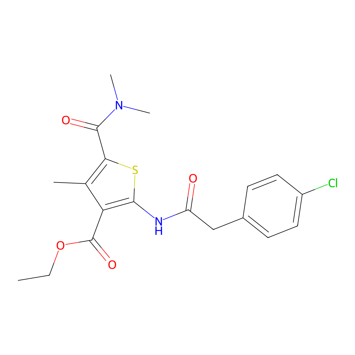 Ethyl 2-{[(4-chlorophenyl)acetyl]amino}-5-(dimethylcarbamoyl)-4-methylthiophene-3-carboxylate molecular structure, CAS 547704-24-5