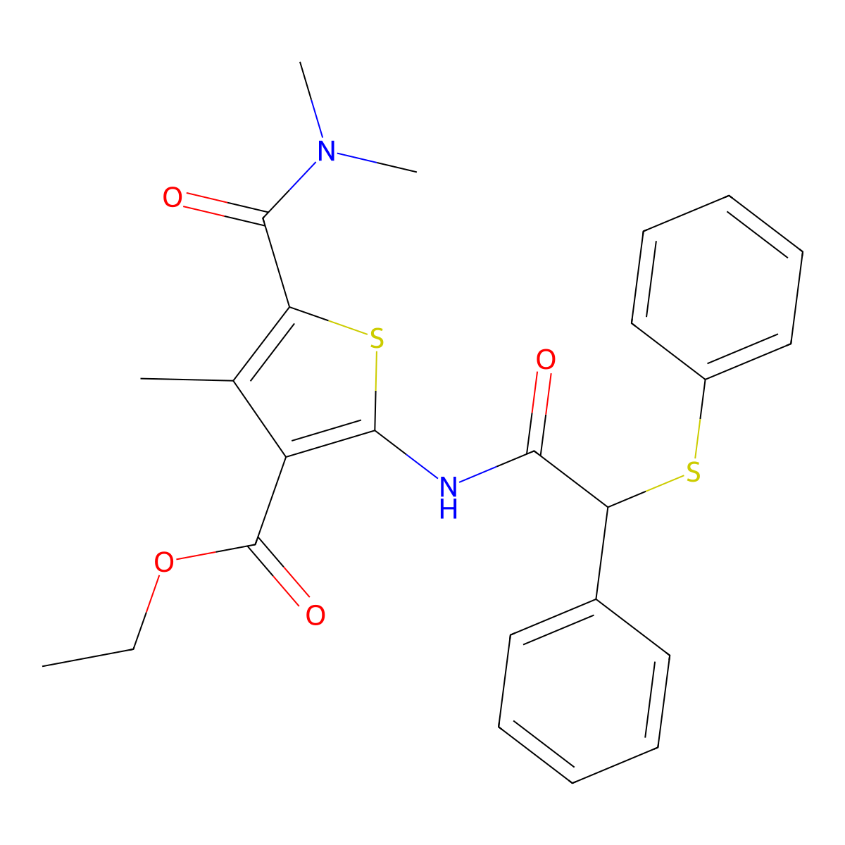 Ethyl 5-[(dimethylamino)carbonyl]-4-methyl-2-{[phenyl(phenylthio)acetyl]amino}-3-thiophenecarboxylate molecular structure, CAS 547704-43-8