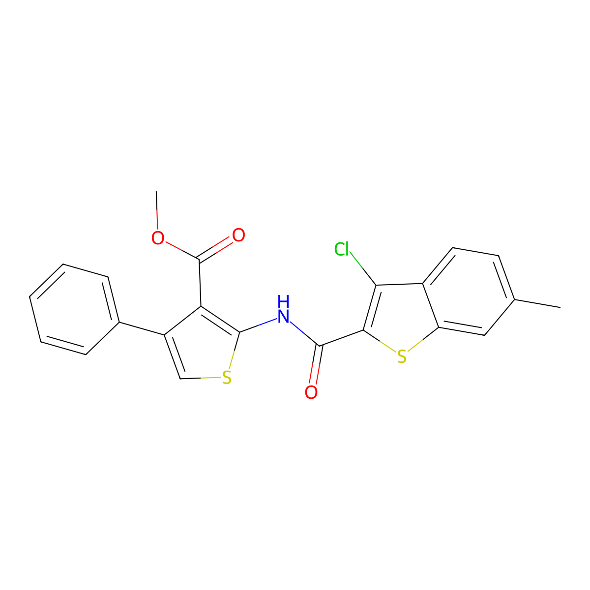 Methyl 2-[(3-chloro-6-methyl-1-benzothiophene-2-carbonyl)amino]-4-phenylthiophene-3-carboxylate molecular structure, CAS 547707-07-3
