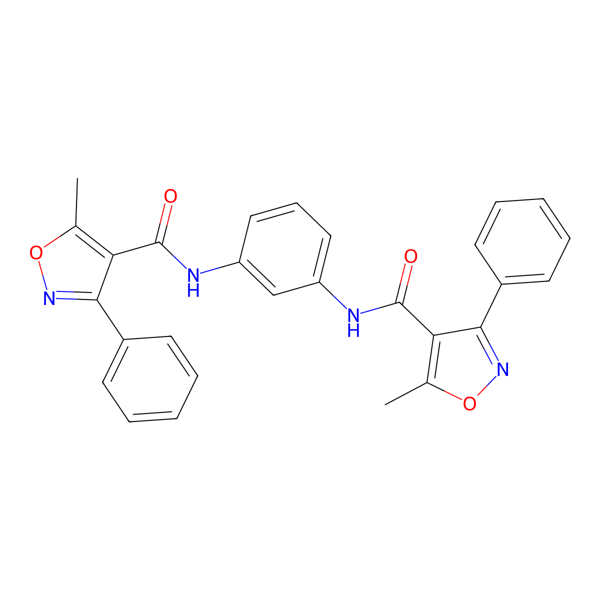 5-methyl-N-[3-[(5-methyl-3-phenyl-1,2-oxazole-4-carbonyl)amino]phenyl]-3-phenyl-1,2-oxazole-4-carboxamide molecular structure, CAS 547712-46-9