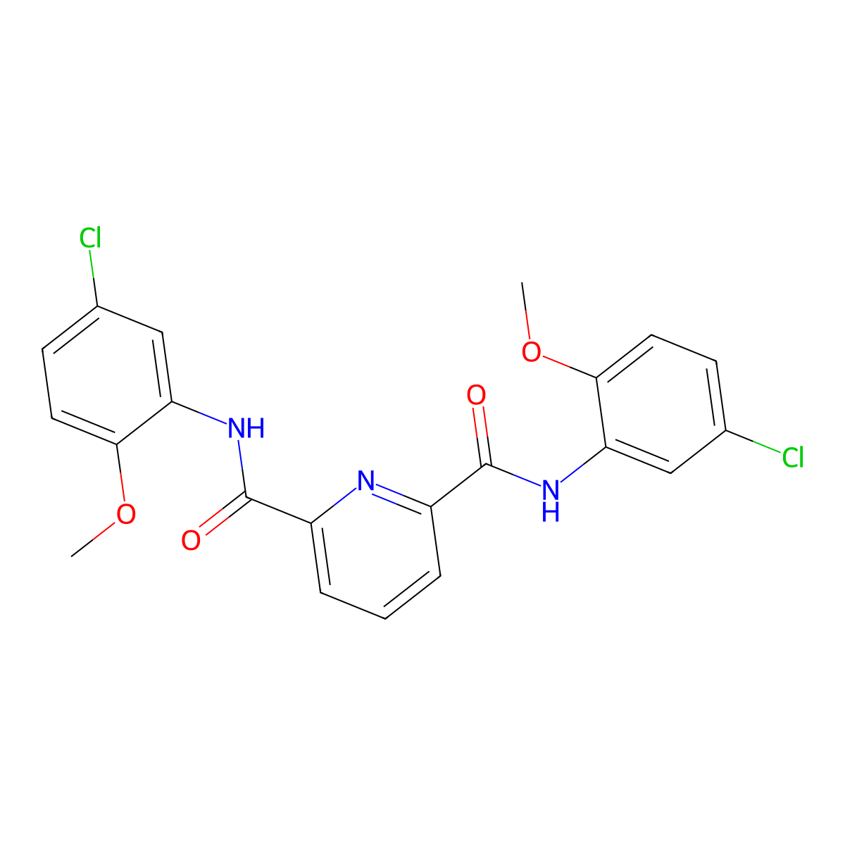 2-N,6-N-bis(5-chloro-2-methoxyphenyl)pyridine-2,6-dicarboxamide molecular structure, CAS 547720-42-3