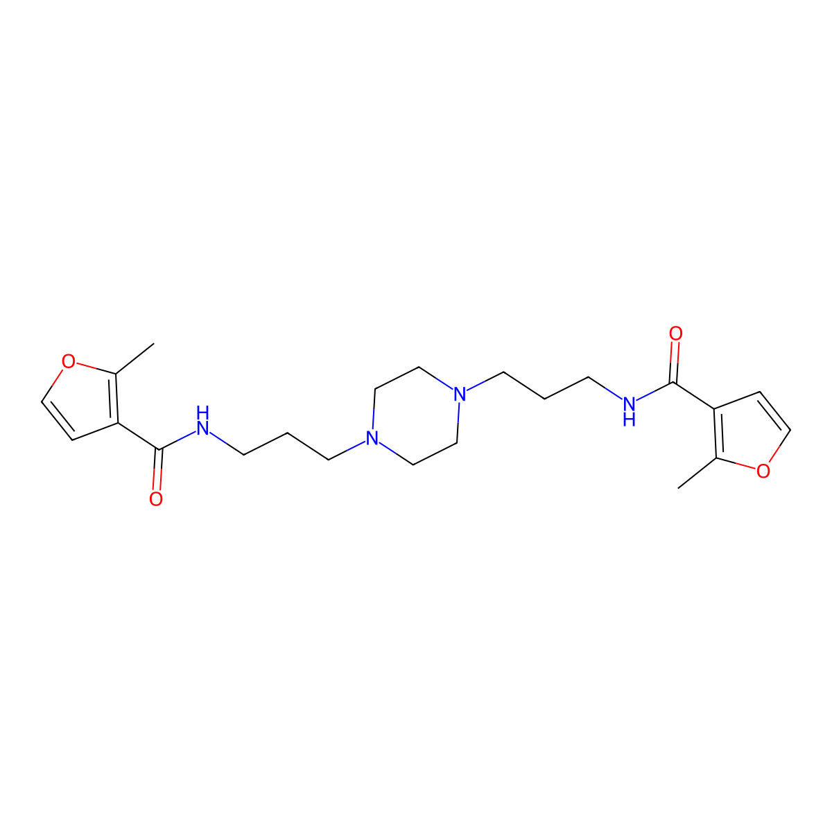 2-methyl-N-[3-[4-[3-[(2-methylfuran-3-carbonyl)amino]propyl]piperazin-1-yl]propyl]furan-3-carboxamide molecular structure, CAS 547722-33-8
