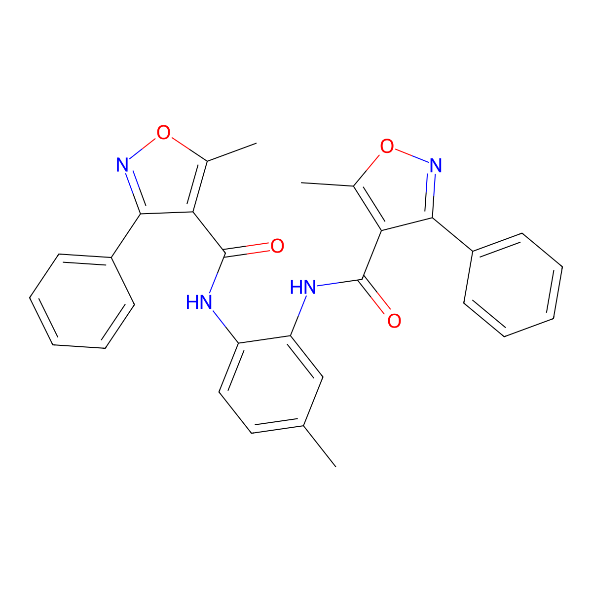 5-methyl-N-[4-methyl-2-[(5-methyl-3-phenyl-1,2-oxazole-4-carbonyl)amino]phenyl]-3-phenyl-1,2-oxazole-4-carboxamide molecular structure, CAS 547728-70-1