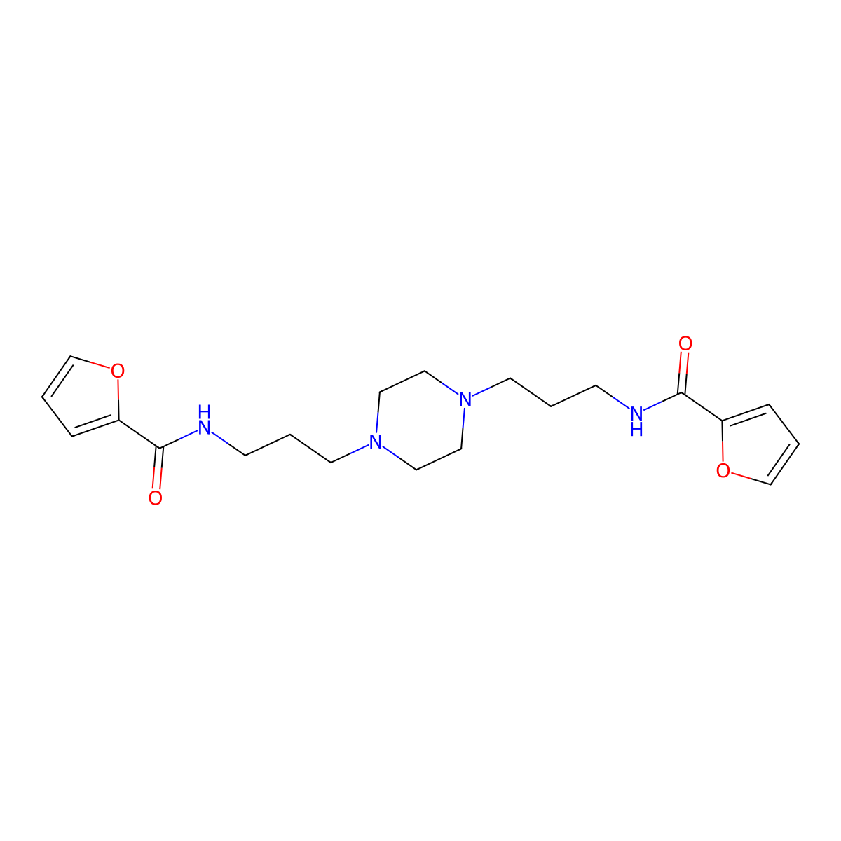 N-[3-[4-[3-(furan-2-carbonylamino)propyl]piperazin-1-yl]propyl]furan-2-carboxamide molecular structure, CAS 547748-76-5