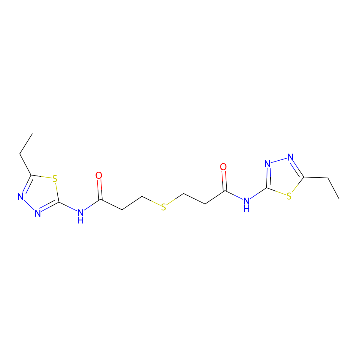 N-(5-ethyl-1,3,4-thiadiazol-2-yl)-3-[3-[(5-ethyl-1,3,4-thiadiazol-2-yl)amino]-3-oxopropyl]sulfanylpropanamide molecular structure, CAS 547750-84-5