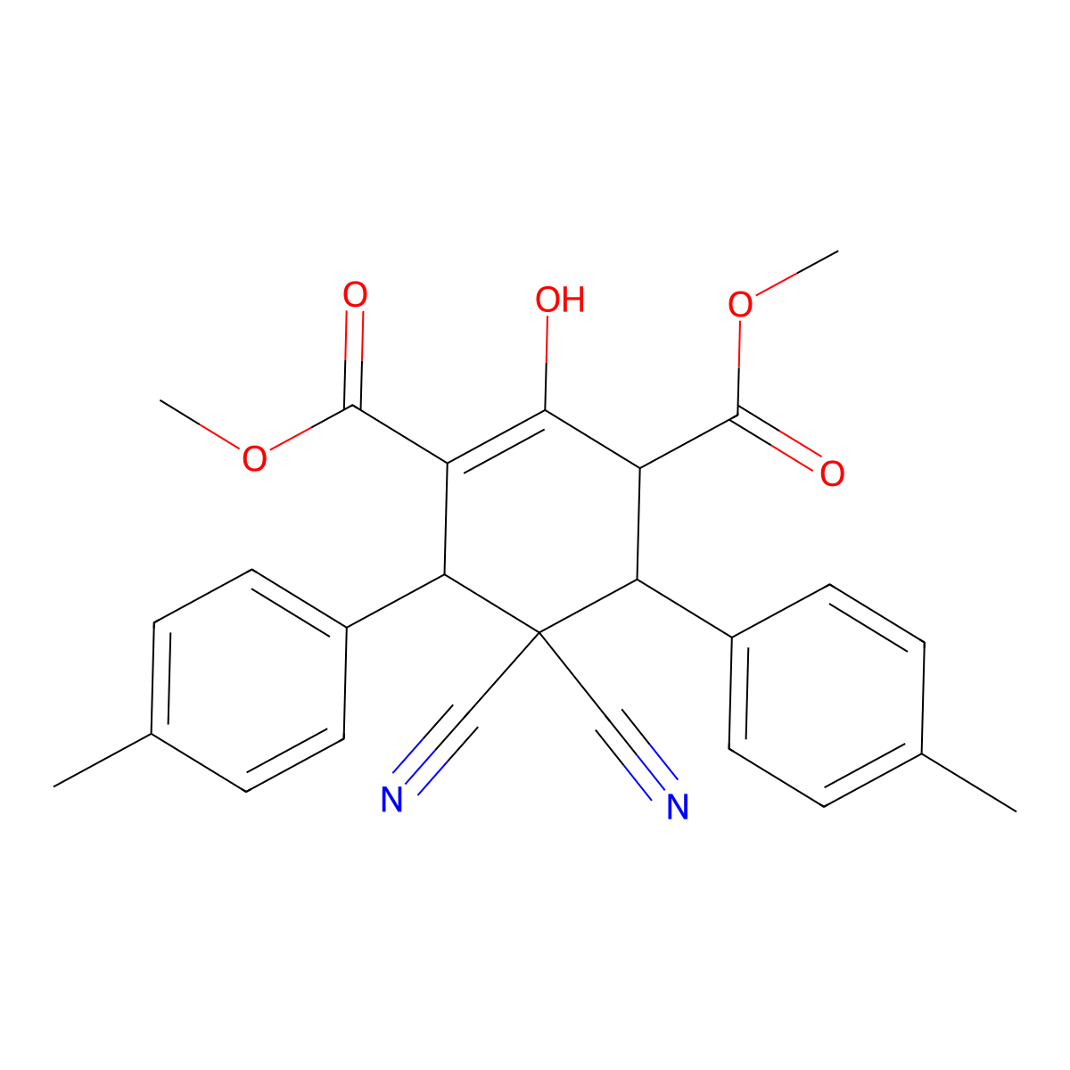 Dimethyl 5,5-dicyano-2-hydroxy-4,6-bis(4-methylphenyl)-1-cyclohexene-1,3-dicarboxylate molecular structure, CAS 547769-61-9